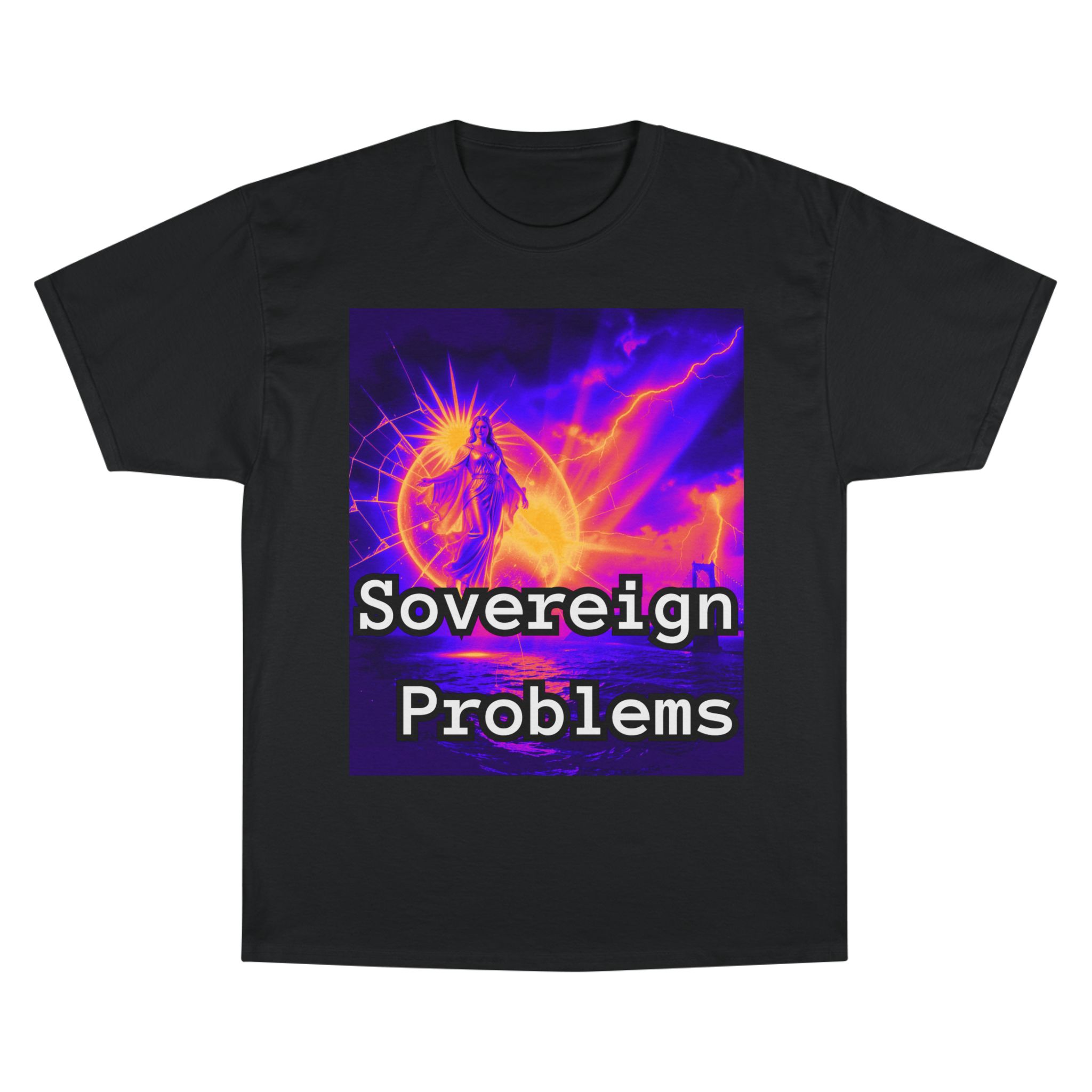 Sovereign Problems Champion T-Shirt — Neon Angel Graphic Tee - Image 2
