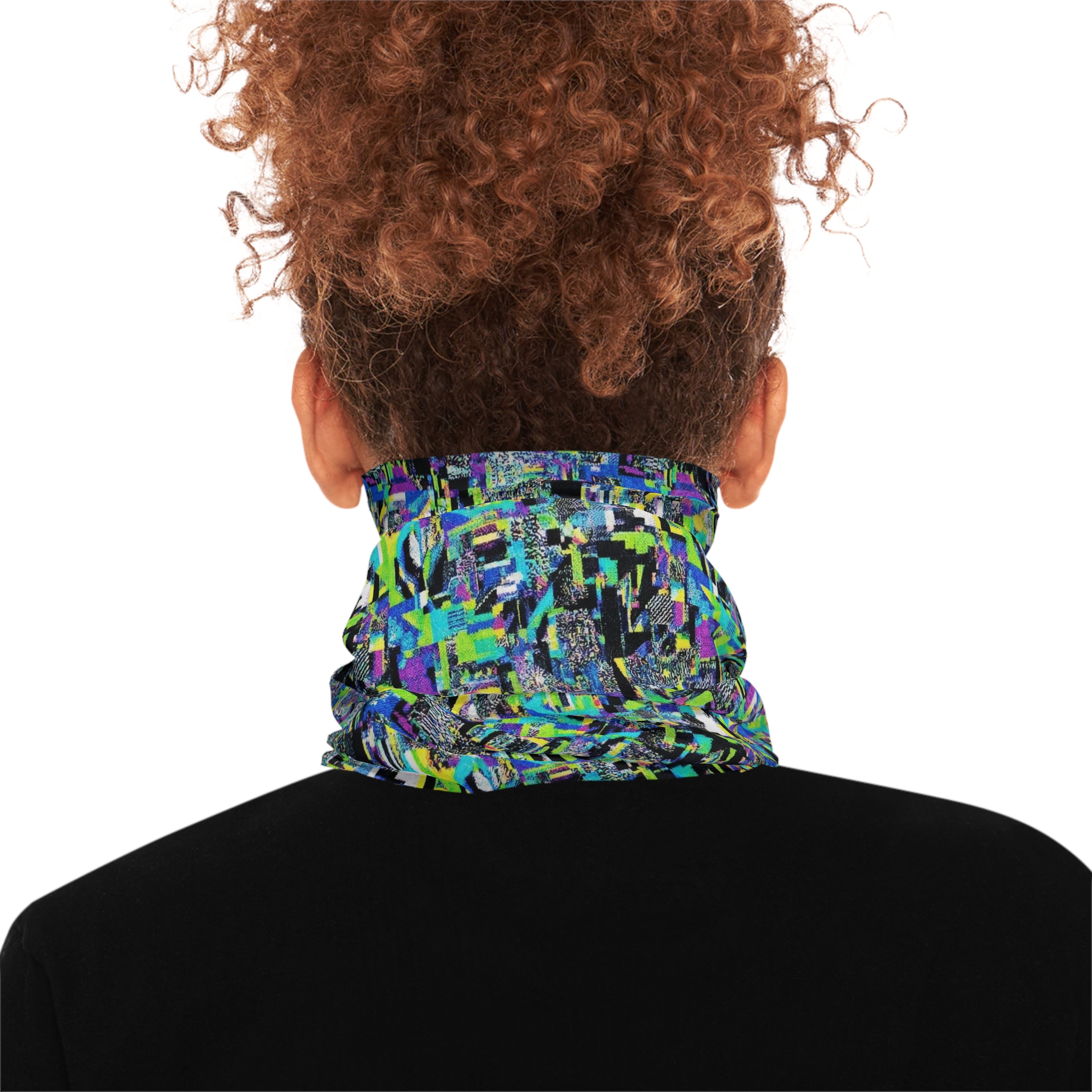 Abstract Neon Geo Neck Gaiter — Blue Green Patterned Face Scarf - Image 3