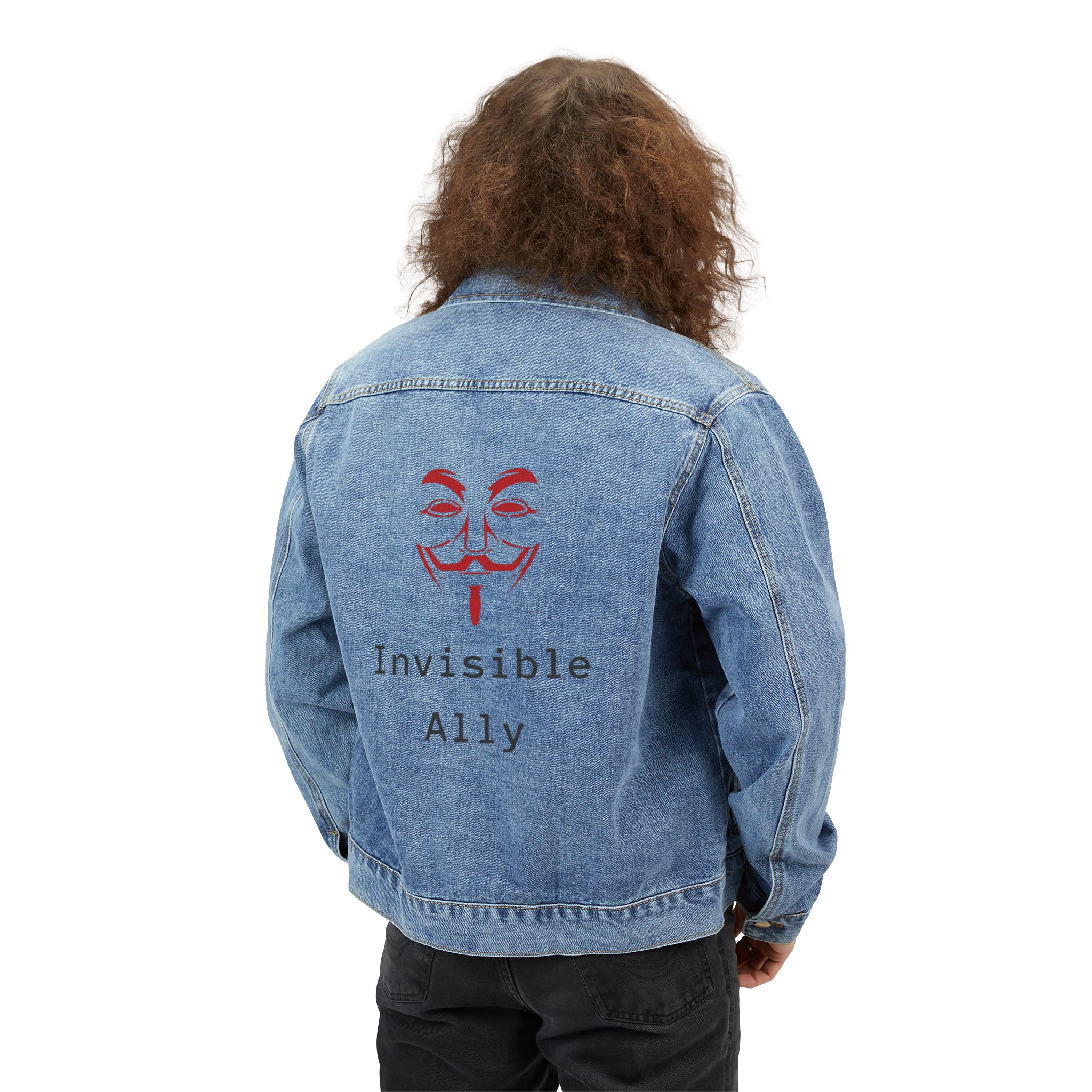 Denim Jacket — 'Invisible Ally' Back Print Guy Fawkes Graphic - Image 4