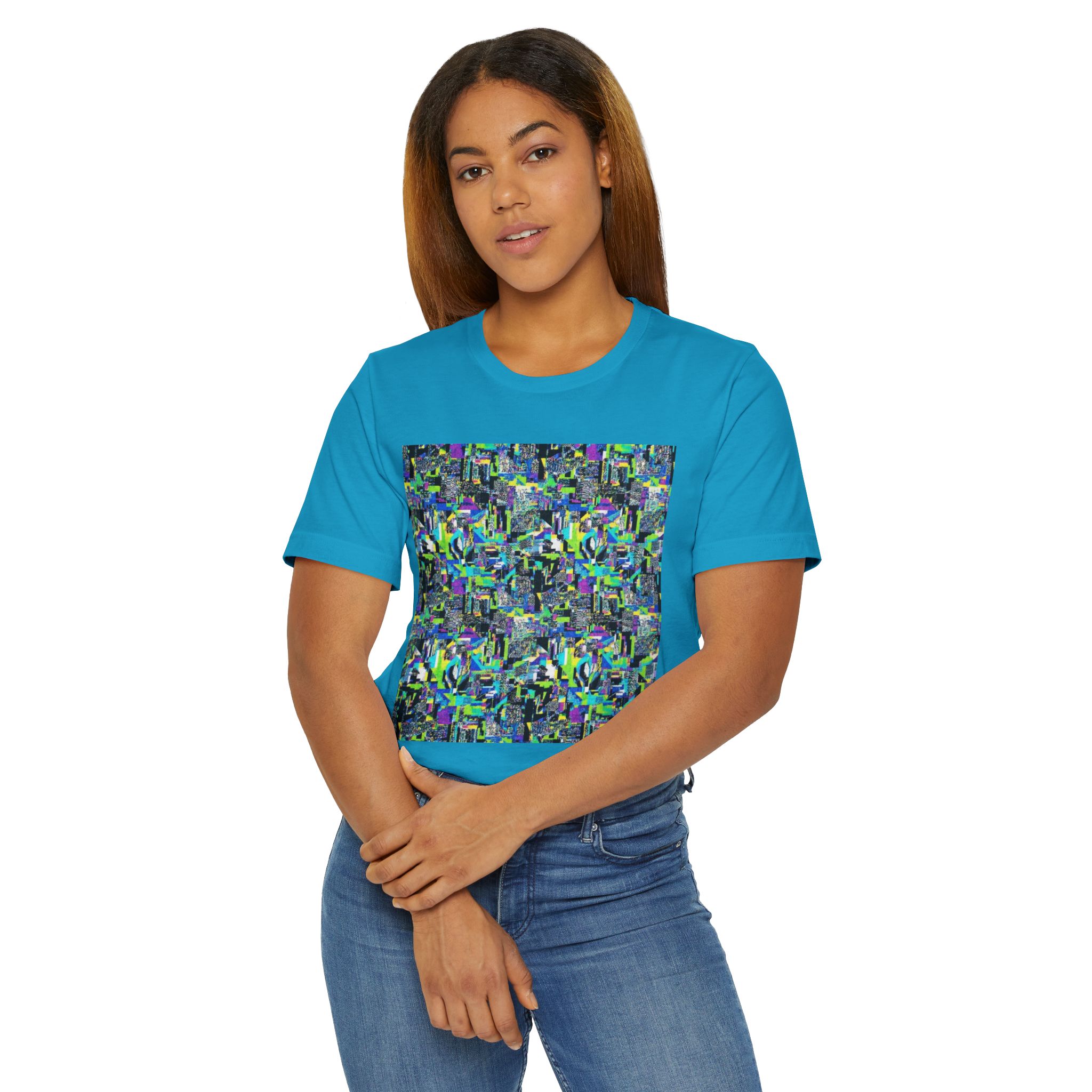 Abstract Neon Mosaic T-Shirt — Colorful Geometric Art Tee - Image 4