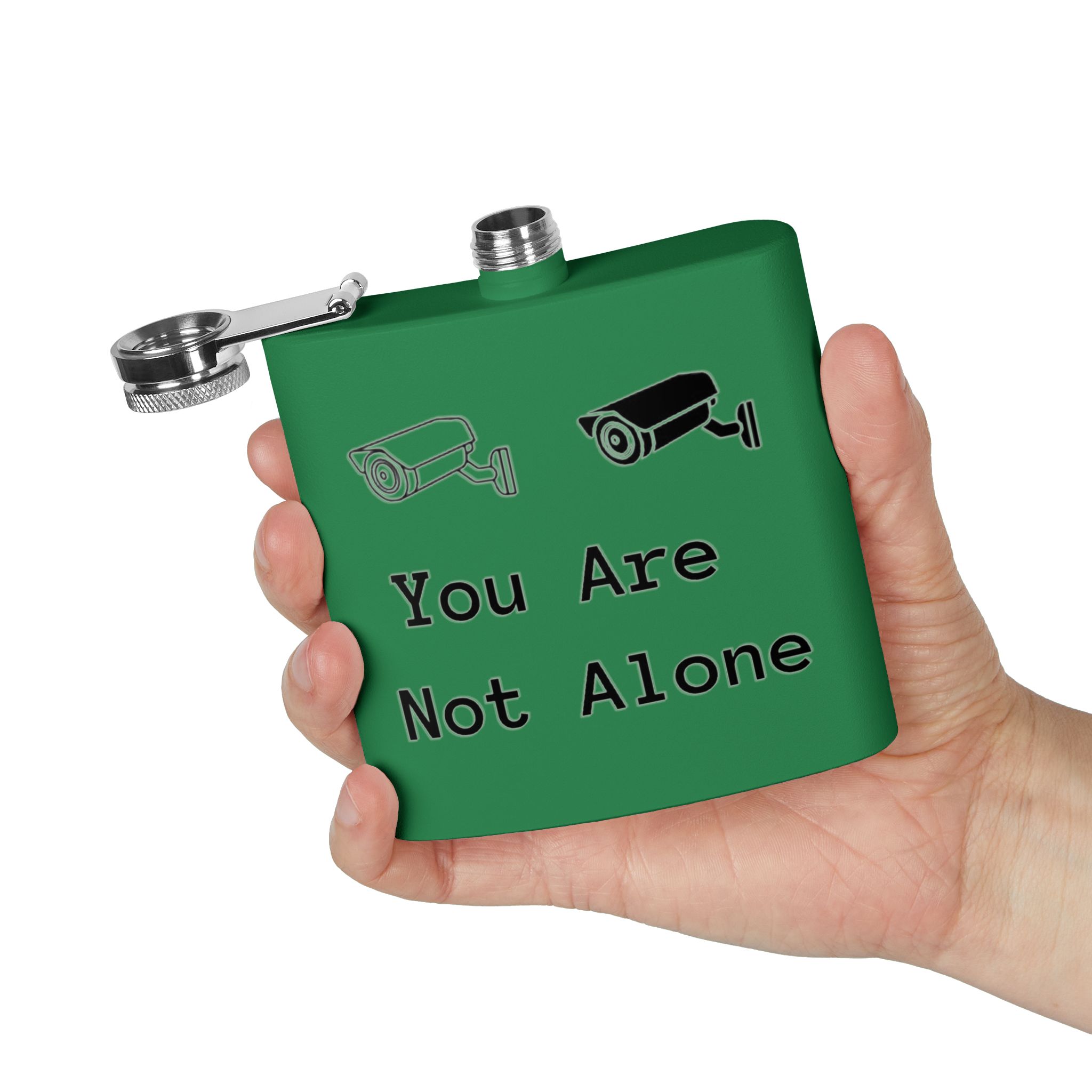 Surveillance Camera "You Are Not Alone" 6oz Stainless Steel Flask - Image 16