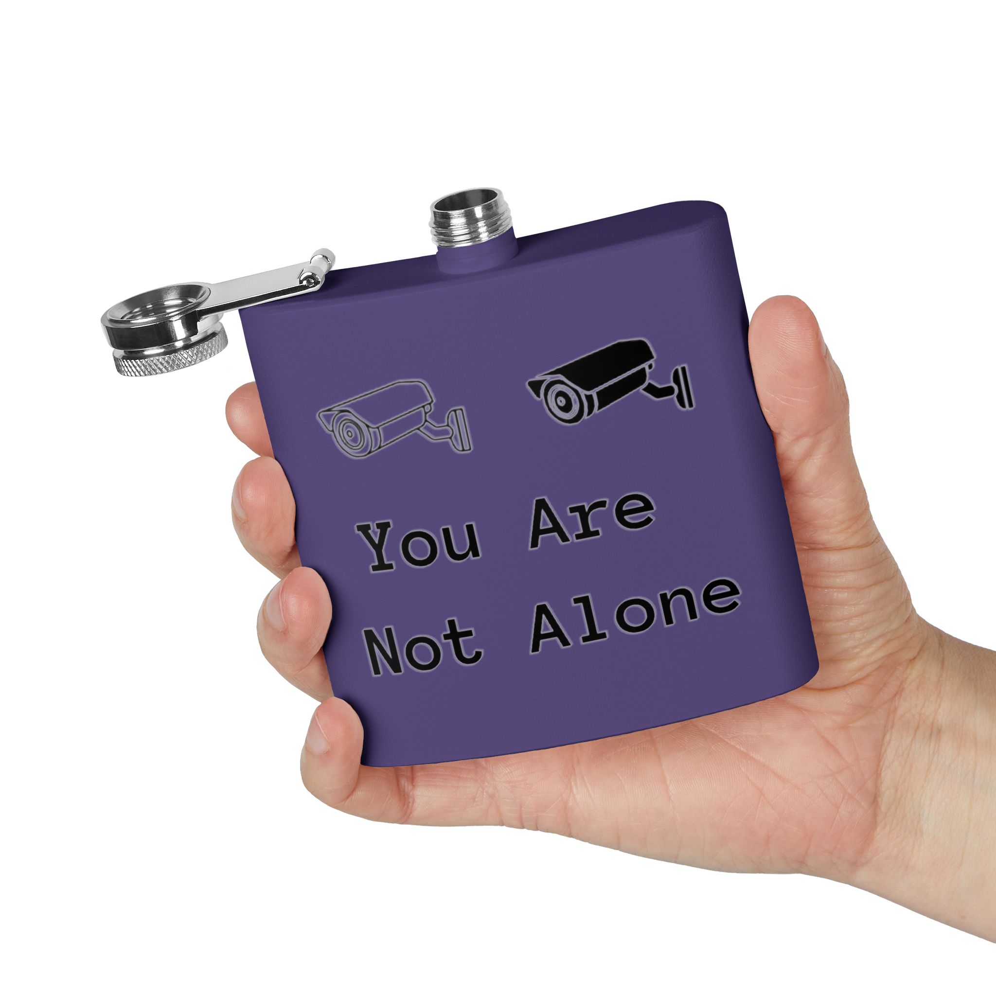 Surveillance Camera "You Are Not Alone" 6oz Stainless Steel Flask - Image 32