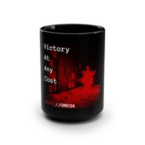 Victory At Any Cost Black 15oz Mug — Bold Red Tactical Design