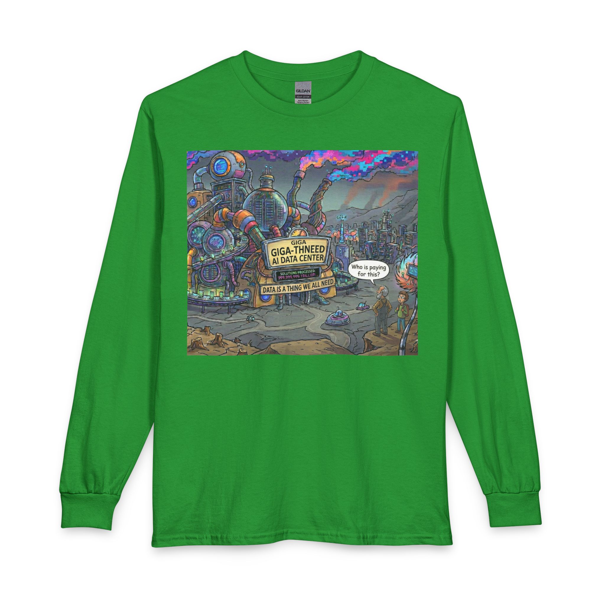 Long Sleeve T-Shirt — Retro Sci‑Fi 'Who is Paying for This AI Data Center' Graphic - Image 25