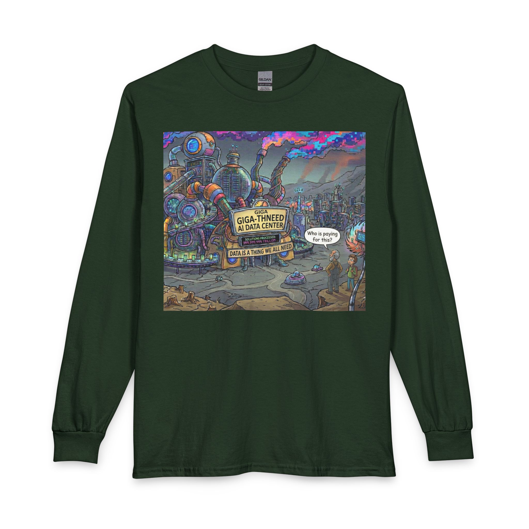 Long Sleeve T-Shirt — Retro Sci‑Fi 'Who is Paying for This AI Data Center' Graphic - Image 17
